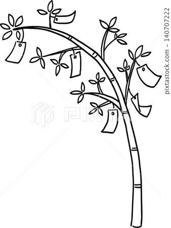 A hand-drawn illustration of bamboo with paper strips fluttering in the wind. A hand-drawn illustration of bamboo with paper strips fluttering in the wind. 140707222