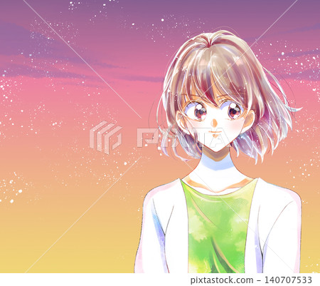 女人，自信，豐胸，日落 140707533