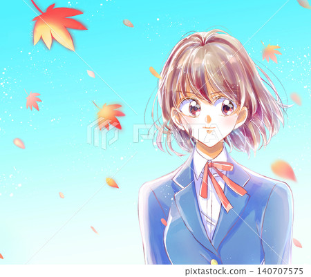 女學生,豐胸,自信,秋葉,藍天 女學生,豐胸,自信,秋葉,藍天 140707575