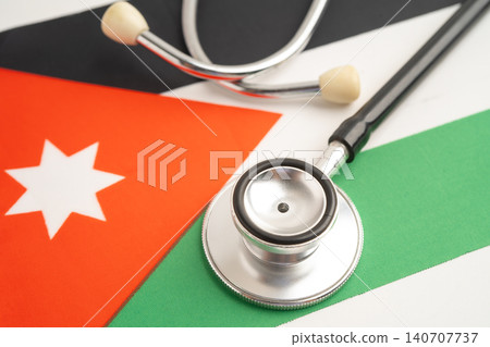 Jordan flag with stethoscope, Business and finance. Jordan flag with stethoscope, Business and finance. 140707737