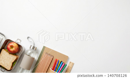 Packed school lunch box with apple and sandwich next to stationery lunchbox sandwich stationery education container academic supplies nutrition workspace learning background lifestyle Packed school lunch box with apple and sandwich next to stationery lunchbox sandwich stationery education container academic supplies nutrition workspace learning background lifestyle 140708126