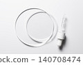 Glass circles on a white background. A template for placing samples of cosmetics or medical products or food. 140708474