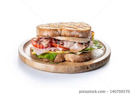 Club Sandwich with Bacon, Ham, Cheese and Grilled Chicken Club Sandwich with Bacon, Ham, Cheese and Grilled Chicken 140708570