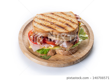 Club Sandwich with Bacon, Ham, Cheese and Grilled Chicken Club Sandwich with Bacon, Ham, Cheese and Grilled Chicken 140708571