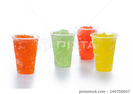 Colorful Frozen Slush Drinks in Plastic Cups 140708607