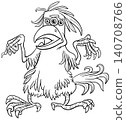 funny feathered monster character cartoon illustration coloring page 140708766