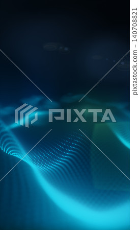 Dark abstract cyan particle wave with glowing digital terrain, soft depth, and futuristic data visualization atmosphere. Dark abstract cyan particle wave with glowing digital terrain, soft depth, and futuristic data visualization atmosphere. 140708821