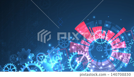 Abstract scientific background with mechanical gears cogs and glowing geometric circles Abstract scientific background with mechanical gears cogs and glowing geometric circles 140708830