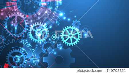 Abstract scientific background with mechanical gears cogs and glowing geometric circles Abstract scientific background with mechanical gears cogs and glowing geometric circles 140708831