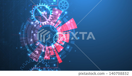 Abstract scientific background with mechanical gears cogs and glowing geometric circles Abstract scientific background with mechanical gears cogs and glowing geometric circles 140708832