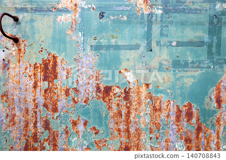 A background of rusty corrugated iron painted green. A background of rusty corrugated iron painted green. 140708843