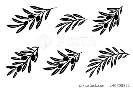 Food olive branches set with olive fruits and leaves Food olive branches set with olive fruits and leaves 140708851