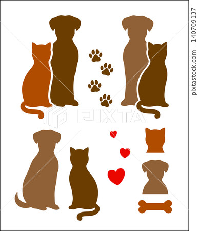 Sitting pets silhouettes, dog and cat head and body Sitting pets silhouettes, dog and cat head and body 140709137