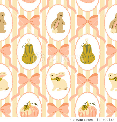 Cute Autumn Bunnies and Pumpkins Seamless Pattern Cute Autumn Bunnies and Pumpkins Seamless Pattern 140709138