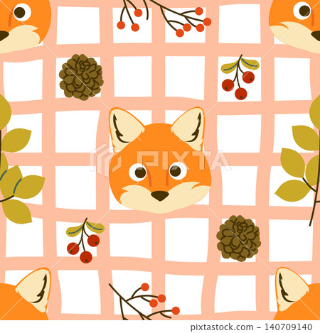 Cute Cartoon Fox Face and Berries Seamless Pattern Cute Cartoon Fox Face and Berries Seamless Pattern 140709140