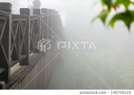向天湖環湖木橋扶手特寫朦朧霧景遊客旅行氛圍 向天湖環湖木橋扶手特寫朦朧霧景遊客旅行氛圍 140709228
