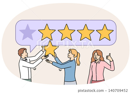 Team work to improve rating and receive five-star rating from three friendly managers Team work to improve rating and receive five-star rating from three friendly managers 140709452