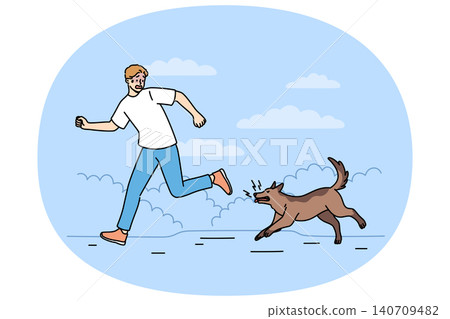 Man runs away from angry barking dog infected with rabies and lunging at passers-by 140709482