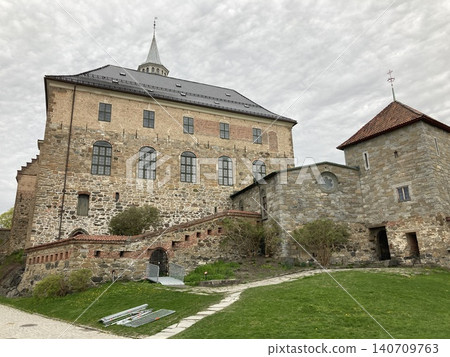 Stone walls of Akershus Fortress in Norway, Northern Europe Stone walls of Akershus Fortress in Norway, Northern Europe 140709763