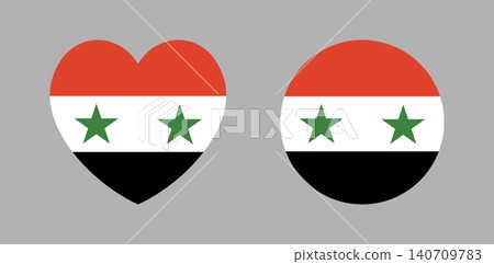 Syria circle, heart flag icon. Set of round, heart shaped button flag of Syria. Flag heart, rounded background. National Syria flag badge. Syria circle, heart flag icon. Set of round, heart shaped button flag of Syria. Flag heart, rounded background. National Syria flag badge. 140709783