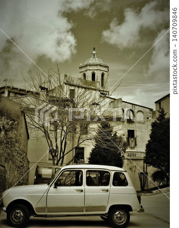 Renault 4 car parking in old girona street Renault 4 car parking in old girona street 140709846