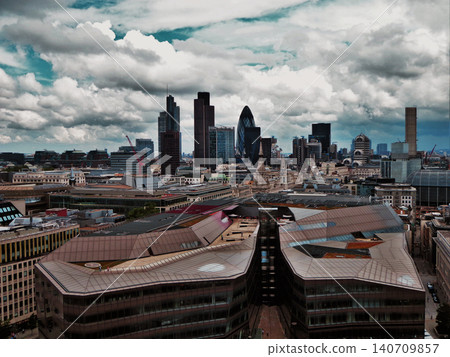 London city skyline under dramatic cloudy sky 140709857