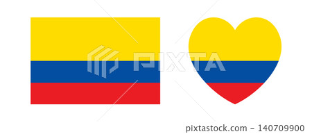 Flag of Ecuador rectangle, heart icon, sticker, banner. Set of rectangular, heart shaped civil flag of Republic of Ecuador. Ecuador flag rounded, square badge, button, background. 140709900