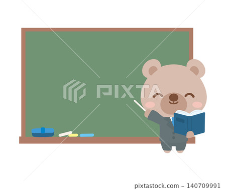 一隻熊老師站在黑板前。學校,動物,插圖。 一隻熊老師站在黑板前。學校,動物,插圖。 140709991