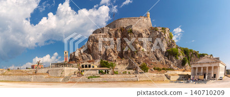 Old Fortress on Rocky Hill Above Esplanade Square in Corfu Greece Panorama Old Fortress on Rocky Hill Above Esplanade Square in Corfu Greece Panorama 140710209