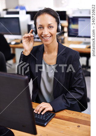 Call center, portrait and woman in office consulting for lead generation, contact us or faq. Telemarketing, face and happy female consultant with microphone for customer support, help or b2b service Call center, portrait and woman in office consulting for lead generation, contact us or faq. Telemarketing, face and happy female consultant with microphone for customer support, help or b2b service 140710622