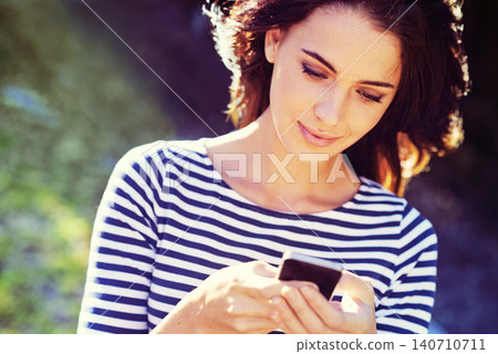 Woman, cellphone or social media for connectivity in city, nature or search for travel app to download. Young person, smartphone or scroll online for networking or reading message for update in town Woman, cellphone or social media for connectivity in city, nature or search for travel app to download. Young person, smartphone or scroll online for networking or reading message for update in town 140710711