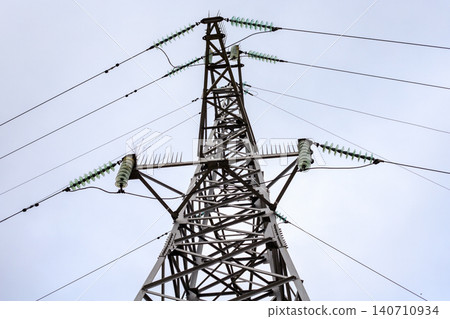 Electricity pylon and high voltage power line tower, steel lattice structure with glass insulators Electricity pylon and high voltage power line tower, steel lattice structure with glass insulators 140710934