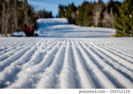 Freshly Groomed Snow at Snowshoe West Virginia Ski Resort with Corduroy Texture and Sunny Winter Freshly Groomed Snow at Snowshoe West Virginia Ski Resort with Corduroy Texture and Sunny Winter 140712129