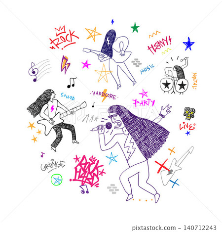 Rock music band hand drawn vector illustration , musicians doodle collection Rock music band hand drawn vector illustration , musicians doodle collection 140712243