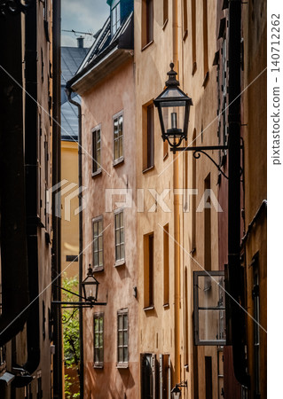 Gamla Stan Old Town Stockholm Sweden Narrow Streets Historic Buildings Church Tower and Classic  140712262
