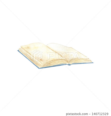 Open book with blank pages watercolor isolated illustration. Hand drawn clipart for education, library themes, reading concepts and back-to-school design projects. Detailed drawing. 140712329