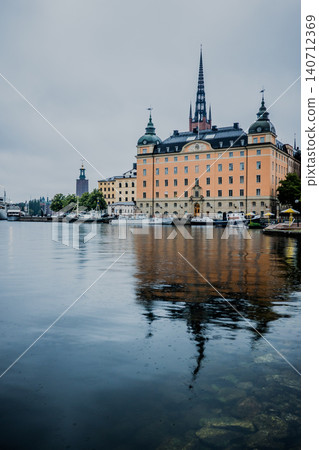 Stockholm Sweden Strandvagen Waterfront with Historic Hotel Diplomat Building Reflected in Calm Stockholm Sweden Strandvagen Waterfront with Historic Hotel Diplomat Building Reflected in Calm 140712369