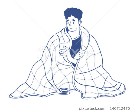 Neurodiversity. Safe Space Concept. Man Wrapped in Weighted Blanket. Sensory Regulation and Personal Boundaries. Autism Therapy, Self-care and Recovery. Vector Illustration. Isolated Blue Hand Drawn Neurodiversity. Safe Space Concept. Man Wrapped in Weighted Blanket. Sensory Regulation and Personal Boundaries. Autism Therapy, Self-care and Recovery. Vector Illustration. Isolated Blue Hand Drawn 140712470