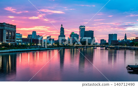 Providence Skyline Reflections At Colorful Blue Hour Providence Skyline Reflections At Colorful Blue Hour 140712490