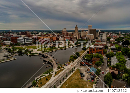 Providence Riverfront Skyline From Elevated Aerial View 140712512