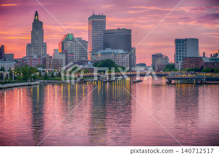 Providence Skyline Glows Above Colorful River Reflections Providence Skyline Glows Above Colorful River Reflections 140712517