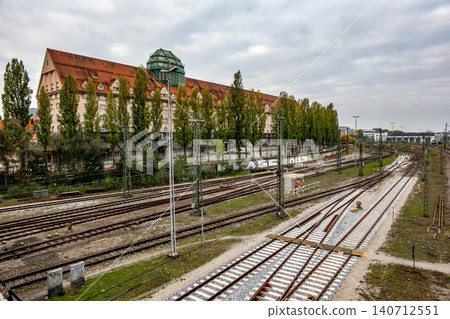 Munich Rail Yard With Trains And Tracks Munich Rail Yard With Trains And Tracks 140712551