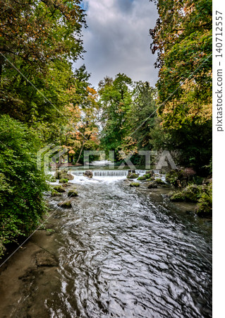 Autumn Streams Through Munich English Garden Park Autumn Streams Through Munich English Garden Park 140712557
