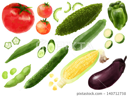 Hand-drawn watercolor-style illustrations of summer vegetables Hand-drawn watercolor-style illustrations of summer vegetables 140712738
