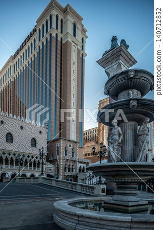 The Venetian Resort exterior with replica Venetian architecture canals gondolas  140712852