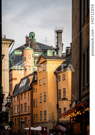 Gamla Stan Stockholm Sweden Narrow Street with Colorful Historic Buildings Gamla Stan Stockholm Sweden Narrow Street with Colorful Historic Buildings 140712859
