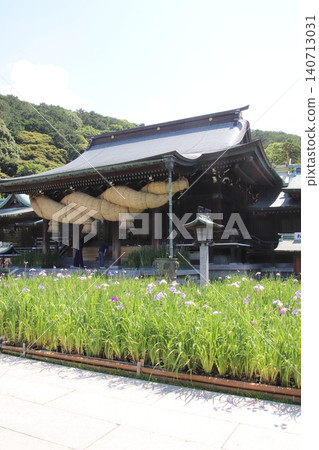 福津市宮地岳神社的主殿與鳶尾花 福津市宮地岳神社的主殿與鳶尾花 140713031
