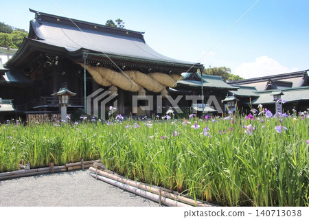 福津市宮地岳神社的主殿與鳶尾花 福津市宮地岳神社的主殿與鳶尾花 140713038