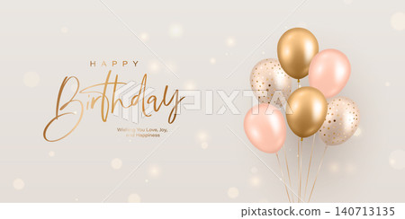 Vector 3d Happy Birthday Greeting Card with Realistic Balloons. Poster with Gold and Blush Pink Helium Balloon Bouquet. Elegant Party Invitation. Celebration Background, Vector Illustration Vector 3d Happy Birthday Greeting Card with Realistic Balloons. Poster with Gold and Blush Pink Helium Balloon Bouquet. Elegant Party Invitation. Celebration Background, Vector Illustration 140713135