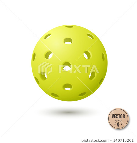 Vector Pickleball Ball. Yellow Perforated Plastic Ball for Pickleball Sport. Court Game, Training, Competition, Recreation, Sports Equipment, Fitness Design Vector Pickleball Ball. Yellow Perforated Plastic Ball for Pickleball Sport. Court Game, Training, Competition, Recreation, Sports Equipment, Fitness Design 140713201